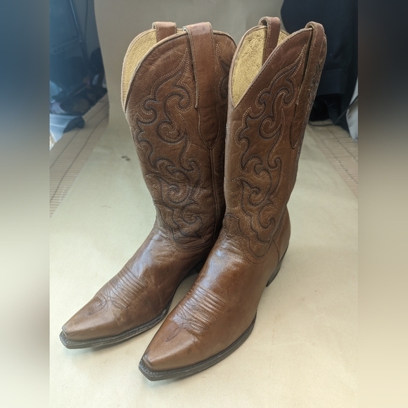 Cavenders Women's 9.5 B Tan Leather Snip Toe Western Cowboy Western Rodeo Boots. - Picture 1 of 11